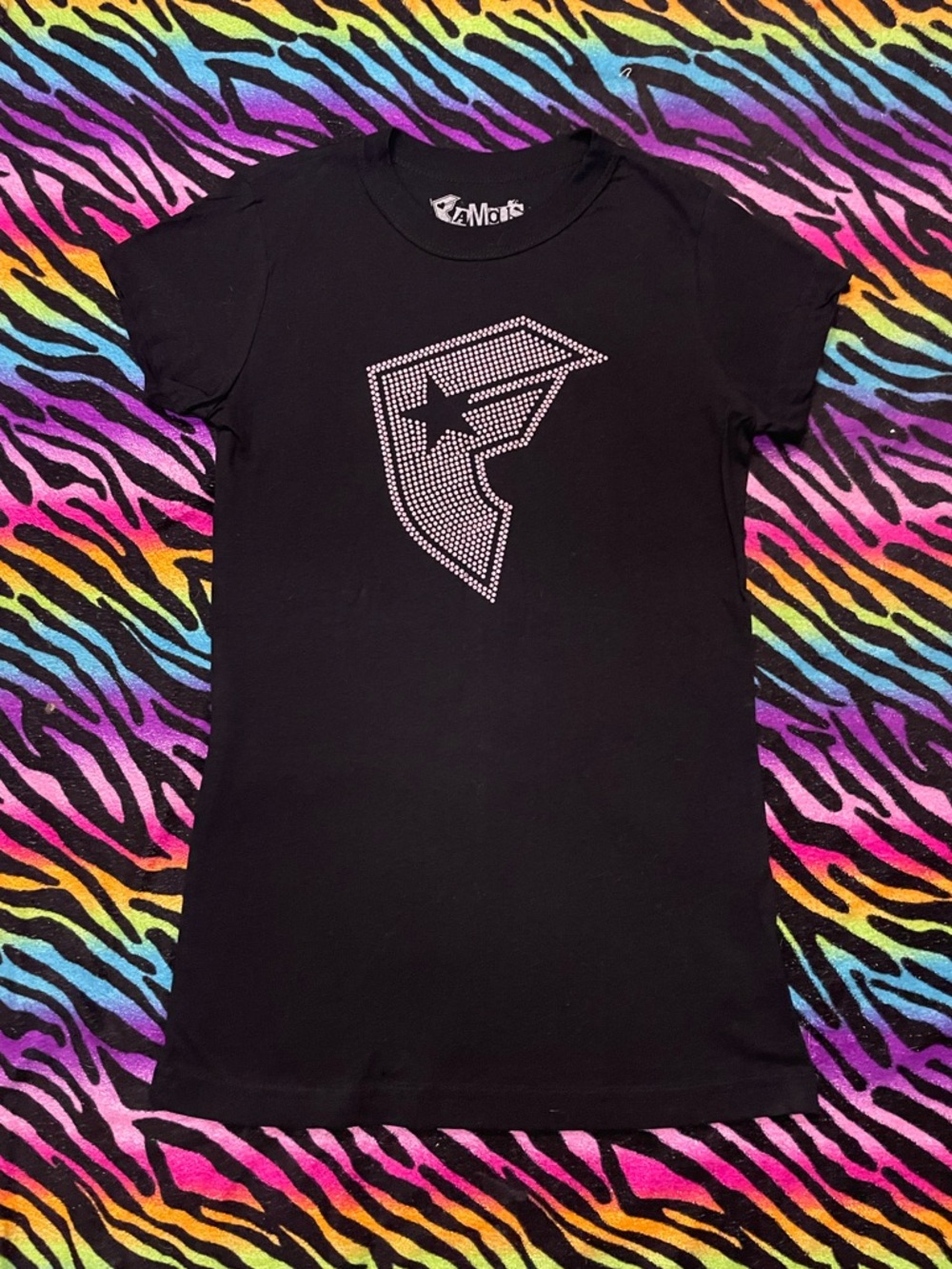 Famous Stars & Straps Black Short-Sleeve Rhinestone Logo Tee